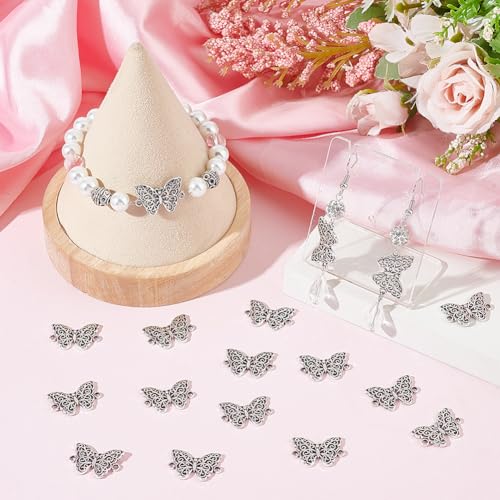 SUNNYCLUE 1 Box 100Pcs Butterfly Connector Charm Metal Animals Charms Silver Hollow Butterflies Link Connectors Tibetan Animal Insect Charms for jewellery Making Charms Necklace Bracelet DIY Craft - Image 4