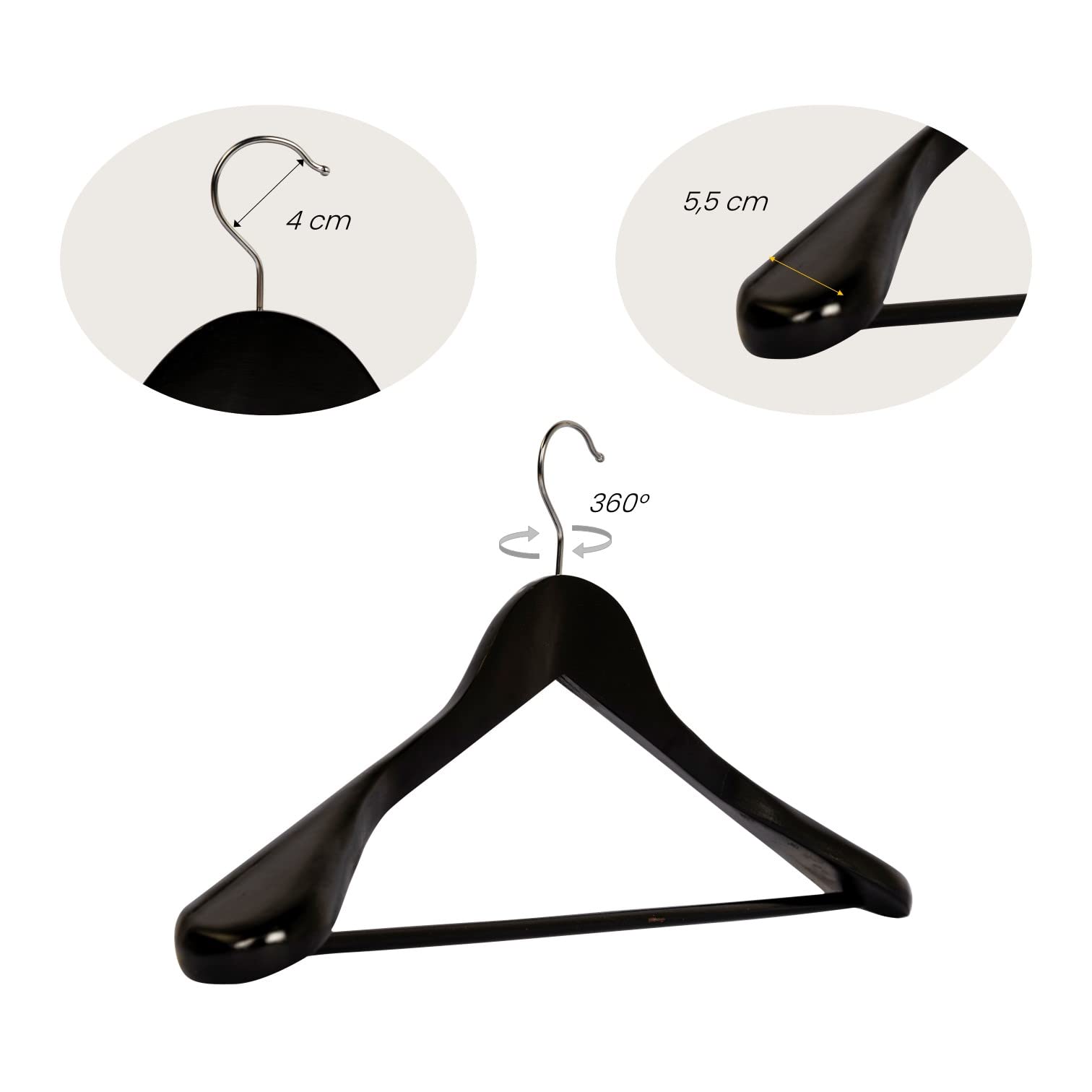 25 x Anzugbügel Jackenbügel Kleiderbügel Holz Schwarz | Sakkobügel | 44,5 cm | 360° drehbarer Haken | extra breite Schultern