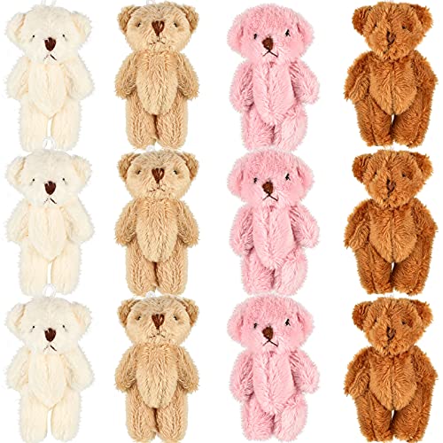 12 Piece 2.36 Inches Mini Joint Bear Stuffed Animal Plush Toys Mini Stuffed Animals Bears for Wedding Present Box Doll Toy Stocking Christmas Toys Christmas Trees Toys Accessories