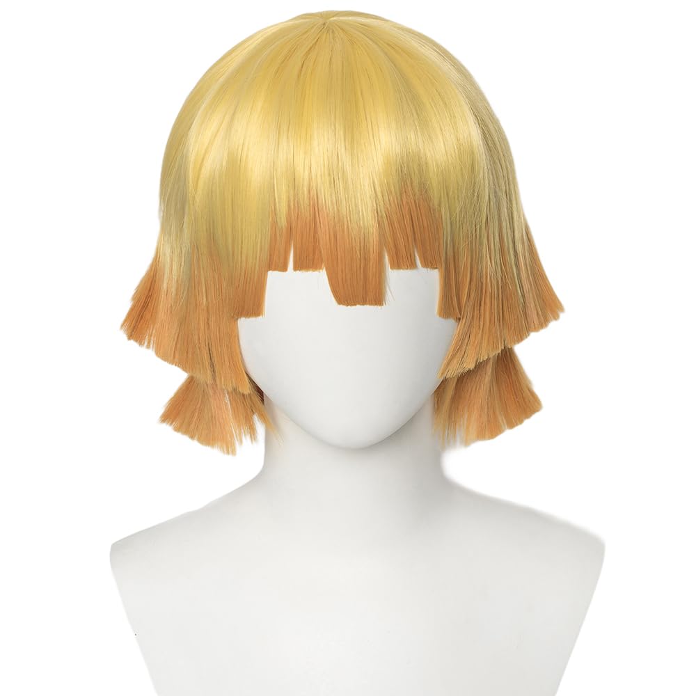 Agatsuma Zen'itsu Wig Demon Slayer Cosplay Costume Golden Orange Gradient Short Hairs for Adult Men COS Role Agatsuma Zen'itsu Playing Party