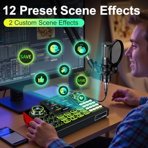 Image of Podcast Equipment Bundle with Audio Mixer for Live Streaming and Singing, Podcast Microphone, Live Sound Card with Voice Changer and Noise Reduction, Compatible with PC, Phone, TikTok, and YouTube
