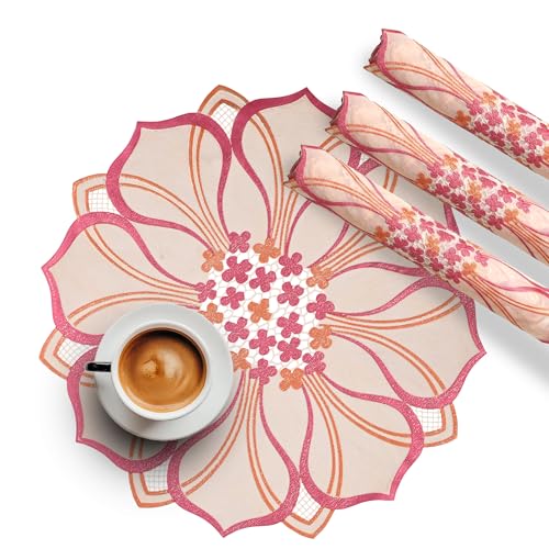 Image of Kuber Industries 4 Pcs Set PVC Round Side Table Mats | Reusable Dining Table Mat for Party, Wedding and Family Functions | Multi Leaf Design - Golden