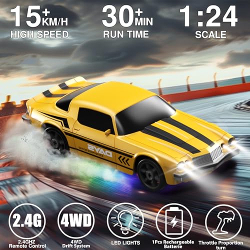 Image of RC Drift Car 1:24 Remote Control Car 4WD 15KM /H High Speed Racing Sport Car with LED Lights RC Cars Toy for Kids Boys Girls Adults Gifts Birthday Christmas