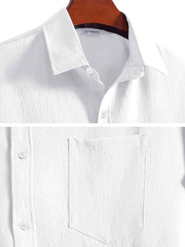 Image of Pinkmint Men's Popcorn Shirt Comfortable Short Sleeve Shirt's Casual Textured Shirt (Pack of 1) Pink