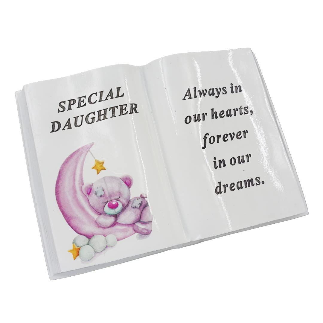 Angraves Special Daughter Baby Girl Teddy Bear Moon Memorial Graveside Book Ornament Plaque