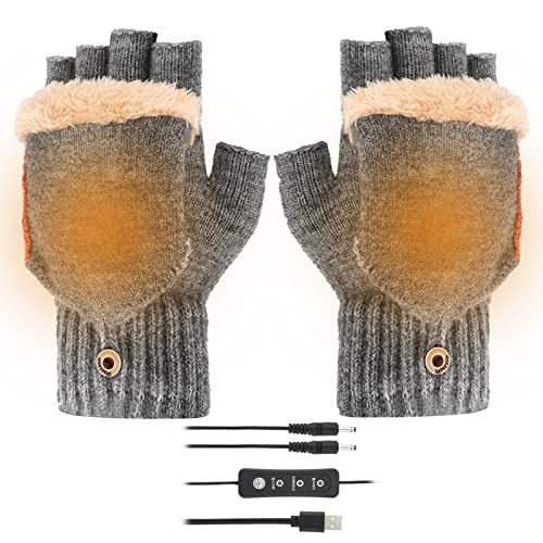 Gants Chauffants USB, Gants Chauffants à 3 niveaux pour Hommes et Femmes, Chauffage électrique Demi-mains Chaudes Gants Chauds pour Ordinateur Portable Mitaines pour L'intérieur et L'extérieur, Gris Cover