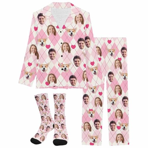 Personalized Pajamas with Faces for Men Women, Custom Funny Face Pajamas Gifts For Couple, Cat Mom, Dog Mom
