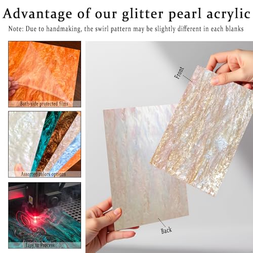 Image of Pearl Glitter Cast Acrylic Sheet 1 /8 for Laser Cutting 12x8 Inch Sparkly Water Stream Pattern Colored Acrylic Sheets for Laser Engraving,Crafts,DIY Projects (6, Assorted, 12x8 Inch)
