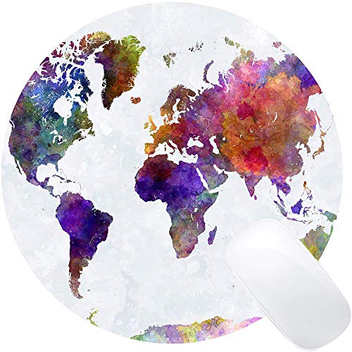 MDadorn Tapis de souris rond avec imprimé aquarelle rétro carte du monde Cover