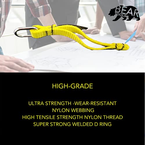 Image of BearTOOLS Yellow Flat D-Ring Tool Tail Tethers, 2-In-1 Application, Max Load 0.9KG, 12CM x 12MM (6, Yellow)