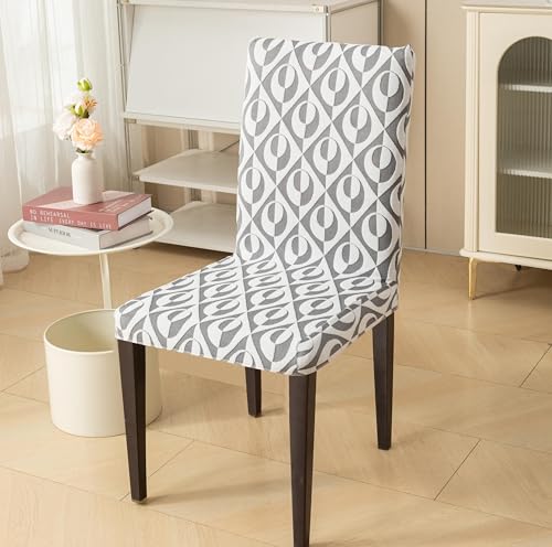 Image of HOMETHREADS Stretchable Elastic Jacquard Chair Seat Cover - Removable & Washable, Durable Seat Protector for Dining Room, Kitchen, Restaurant & Party Chairs (Grey, Pack of 4)