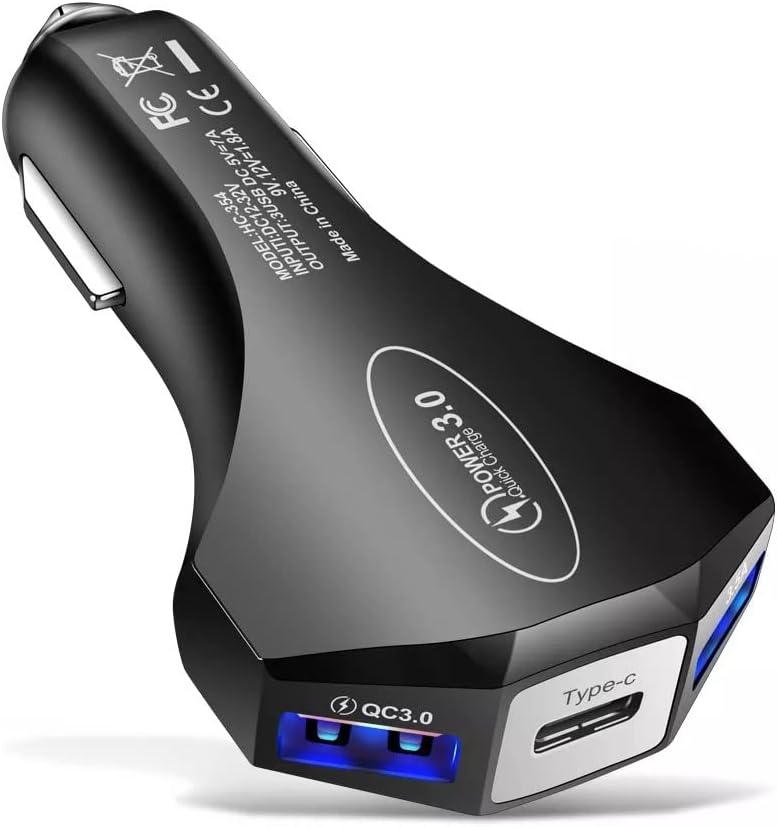 Car Charger, ROKXY 7A 35W Type C + 2 USB Car Charger with Safety Hammer