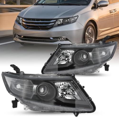 SOCKIR Pair Black Headlights Assembly for 2011-2017 Honda Odyssey Headlamps Halogen Only NOT Fit Touring & Touring Elite