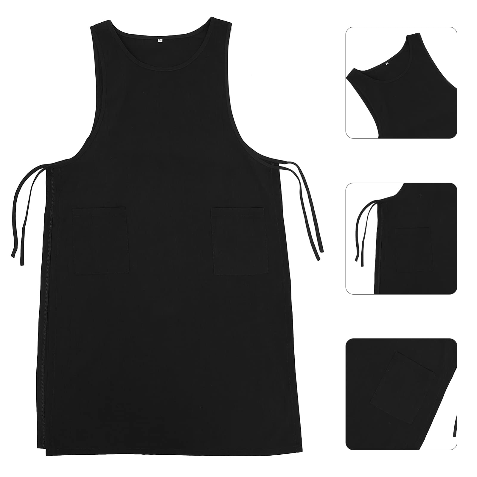 MAGICLULU Grembiule Da Donna Grembiuli Da Barbecue Per Uomo Cucinando Senza Maniche Grembiuli Da Cucina Per Uomo Più Bistro Cuoco Vestito Lino Black Cotone