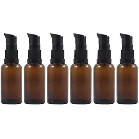 6PCS Empty Refillable Amber Glass Pump Press Bottles Cosmetic Storage Container Vial Jars Holder Pot For Makeup Lotion Emulsion Serum 30ml/1oz