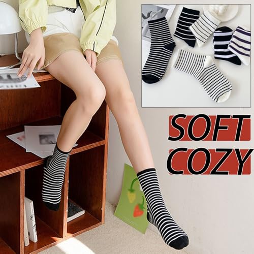 CHUNFO Womens Classic Striped Ankle Socks, Soft Comfortable Stylish,Everyday Wear Size5-8.52