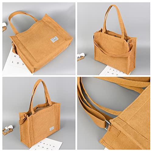 Image of Valleycomfy Corduroy Tote Bag for Women Travel Crossbody Bag Purse Women Shoulder Bags Work Handbags Everyday Hobo Bag