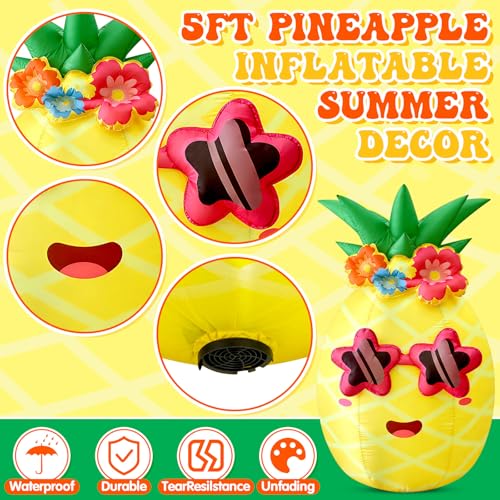 5FT Summer Inflatable Pineapple Outdoor Decor, Blow Up Pineapple Built-in LED Lights, Giant Inflatable Decorations for Tropical Pool Beach Party Photo Backdrop Yard Lawn Hawaiian Luau Party Supplies by Eyourlife - Used condition - Image 4