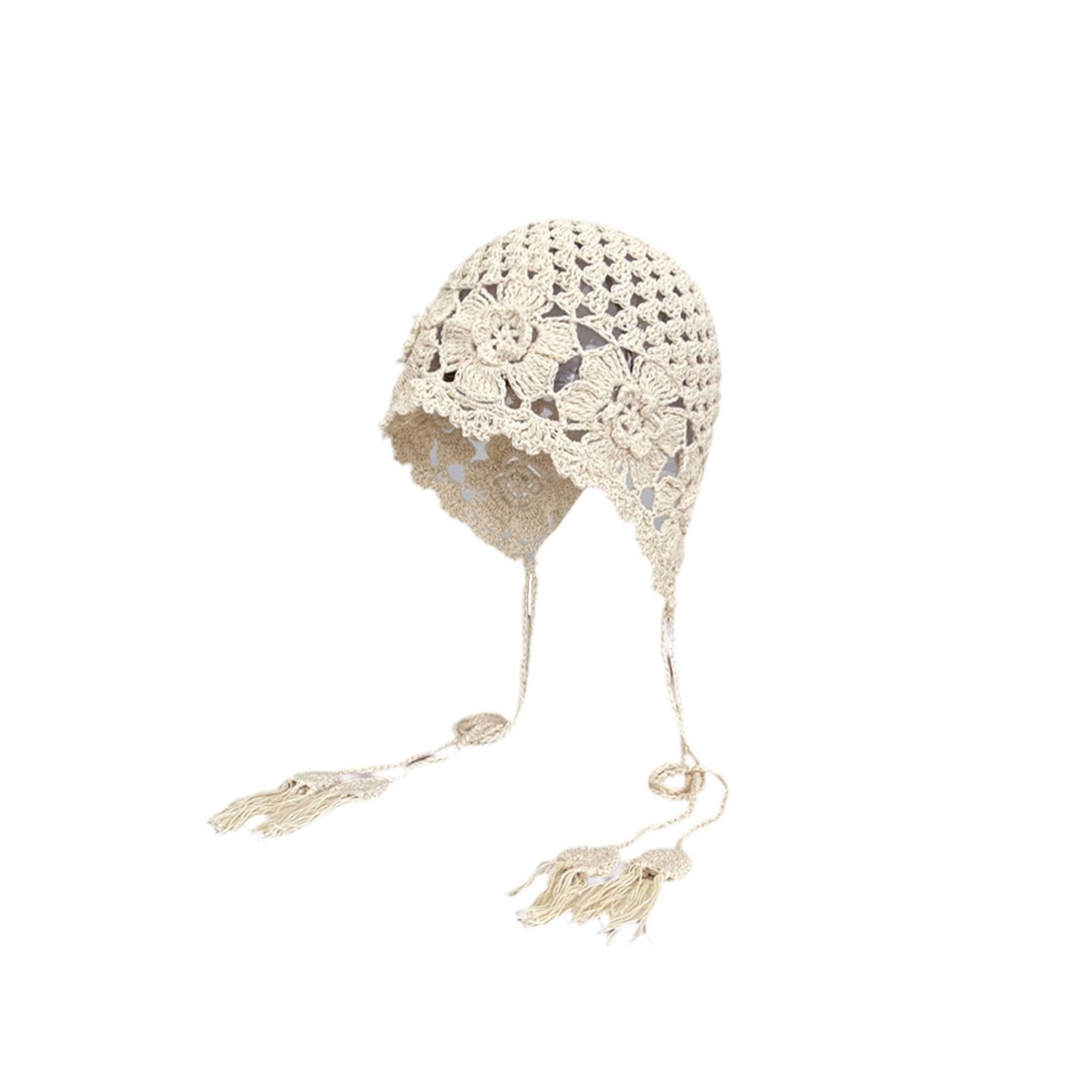 Gehäkelte Beanie-Mütze, bequeme gestrickte Blumenmütze für Frauen auf