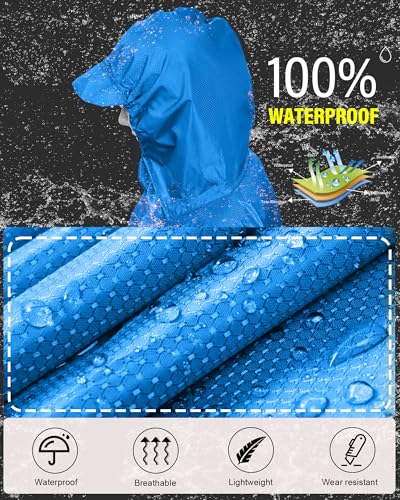 Coutyuyi Wasserdicht Regenponcho Unisex, Wiederverwendbar Regenjacken 3 in 1 Multifunktionaler Regencape mit Tasche Regenmantel Regenschutz für Wanderungen,Camping（Himmelblau,L）