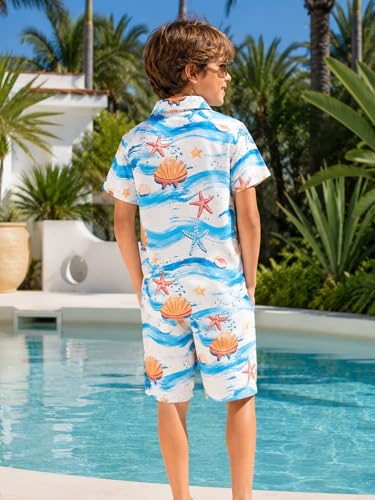 Image of LittleSpring Boys Summer Outfits Button Down Short Sleeve Hawaiian Shirts and Shorts Set