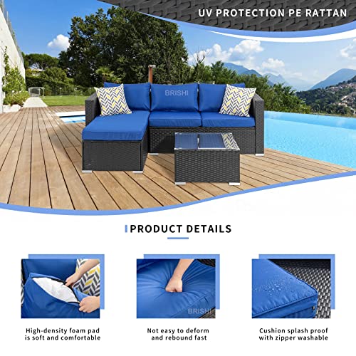Image of Amazon Brand - Solimo Solara Outdoor 4 Seater Sofa Set | Balcony Sofa | Patio Furniture Sets | Conversation Sets | Wicker | Garden | Balcony | (Brown-Blue)