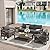 Amopatio Aluminum Patio Furniture Set, 6 Pieces Modern Metal Outdoor Furniture Sets, Faux Wood Grain Finish Frame Patio Sofa with 6" Cushion for Backyard, Dark Grey (Included Waterproof Covers)