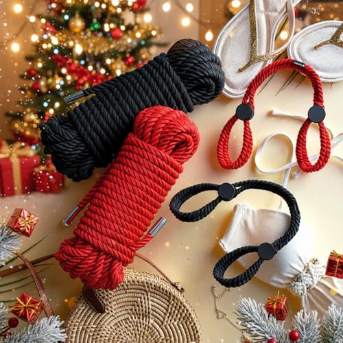 Image of Tisancy 4 Pcs Multifunctional Craft Cord Kit with 2 Soft Silk Macrame Cords and 2 Adjustable Nylon Bracelets, 32.81 ft Twisted Trim Cord for DIY Crafts and Home Decoration(Black, Red)