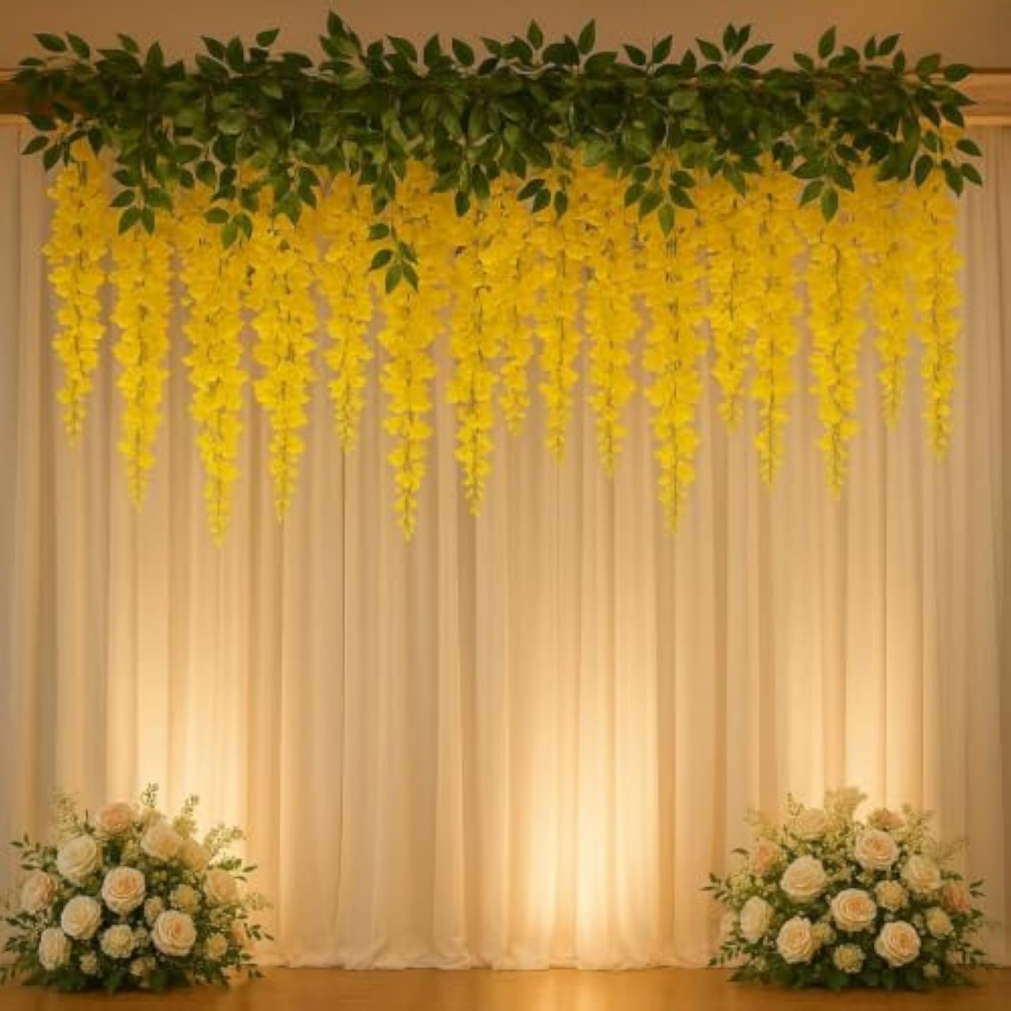Hanging Wisteria Artificial Flowers with Green Leaves