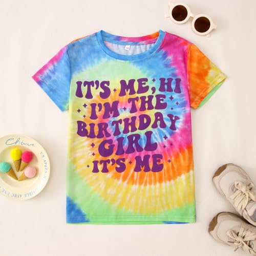 Image of Its Me Hi Im The Birthday Girl Shirts Kid Girl Birthday T-Shirt Outfit B-Day Party Tie Dye Short Sleeve Tee Top 6-12Y