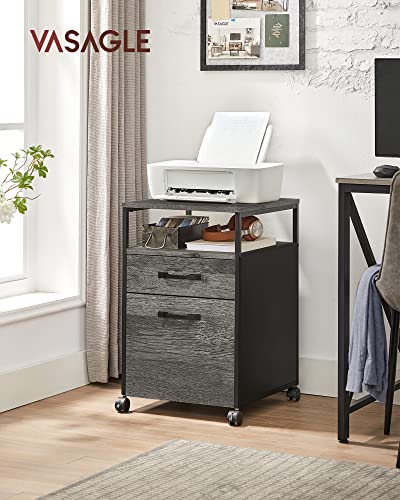 Image of VASAGLE File Cabinet, Mobile Filing Cabinet with Wheels, 2 Drawers, Open Shelf, for A4, Letter Size, Hanging File Folders, Charcoal Gray and Ink Black UOFC071B04