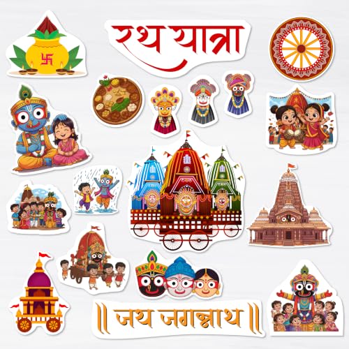 Image of Rath Yatra Theme Baby Photoshoot Props | Premium 250 GSM Card Paper Cutouts | 15+ Colorful Cartoon Chariot, Temple | Hindu Festival Decor for Newborns & Kids