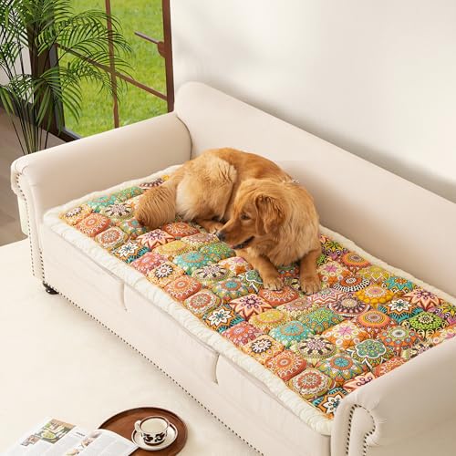 Best Couch Fabric for Pet Hair: Durable, Hair-Resistant Covers for Pets 9 NestlyMoly Washable Dog Couch Cover, Heavy Duty Anti-Slip Pet Blanket, Boho Scratch Proof Hair Resistant Thick Fluffy Pad, Fits Sectional/L/U Shape Furniture, Orange, 27.6x70.9in