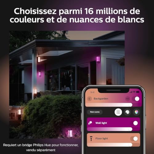 Applique murale extérieur Philips Hue connecté Alexa Google Assistant et Apple Homekit noir