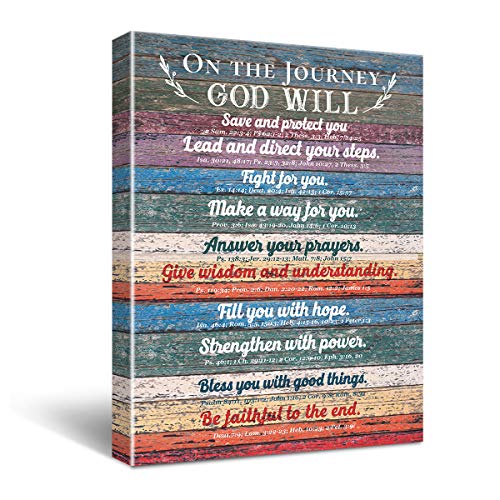 Christian Quote on The Journey God WillÂ Save and Protect You Poster Canvas Wall Art Painting Ready to Hang for Home/Bedroom/Living Room Decor - Rustic Christian Quotes Farmhouse Wall Decor Canvas Gifts - Easel & Hanging Hook 11.5x15 Inch