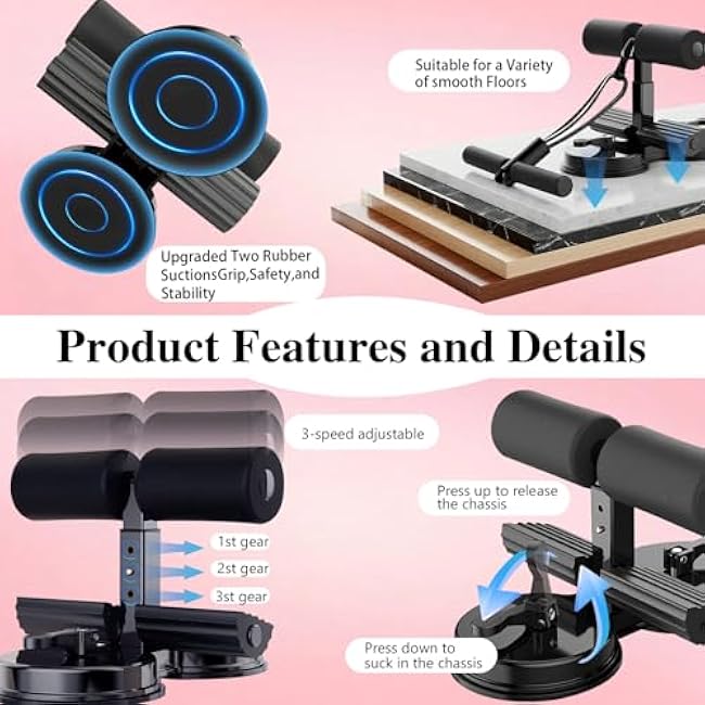 Ab Training Auxiliary Device for Women, Sit Up Machine Foot Holder with bands, Double Suction Cups Trainer Equipment - Strengthen Abs & Waist at Home or Gym with ?a Waist Support Belt