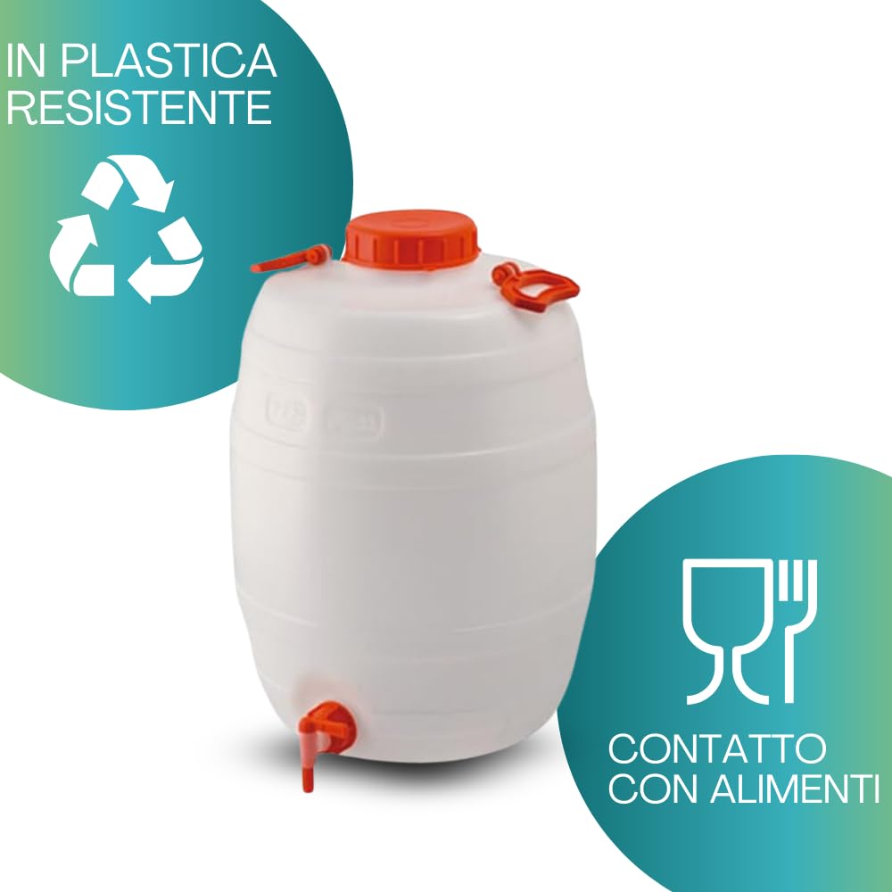 Paluplus Fustino Botticella con Rubinetto, Misura 39x56 cm e Capacità 50 Litri, Contenitore in Plastica con Maniglia in Acciaio per il Trasporto di liquidi -050F2,6