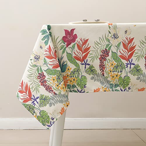 Arquiel Floral Linen Tablecloth, Rectangle Wild Flower Table Cloth, Wrinkle Resistant Decorative Table Cover for Kitchen Dining Parties Picnic, 140x180cm