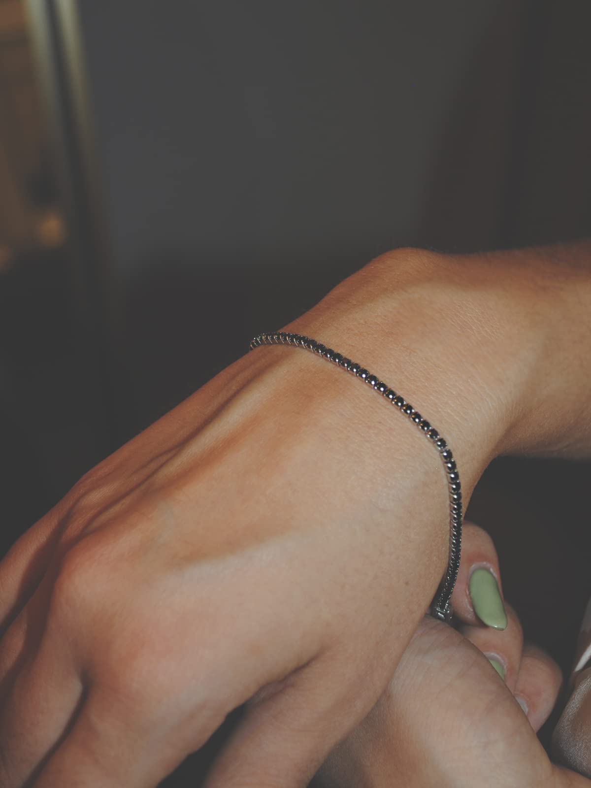 Bracciale Tennis Acciaio Inox Zirconi taglio Brillante 2 mm Lunghezza regolabile