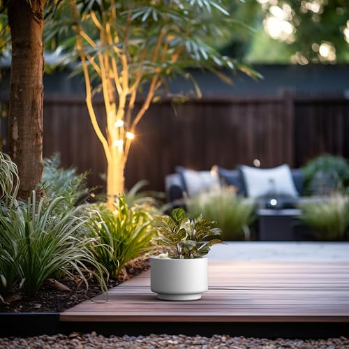 Kante 10 Inch Dia Concrete Planter, Round Pedestal Design Garden Pot for Indoor Outdoor Plants, Modern Flower Pot with Drainage Hole and Rubber Plug, White by Kante - Image 4