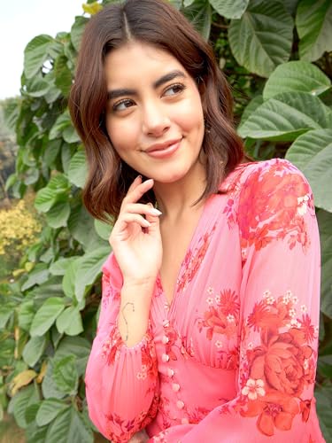 Image of RARE Women's Polyester A-Line Midi Dress (EP8128A Pink
