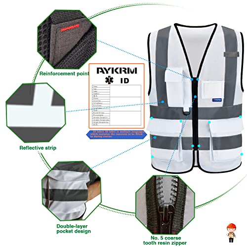 A-Safety Hi Reflective Safety Vest,Hi Vis Bright Neon Colors Safety Vest With 4 Reflective Strips 7 Pockets(White Xxxl) #TOP4