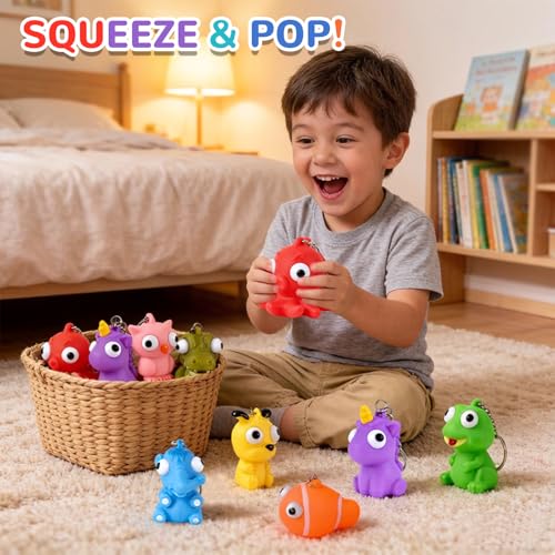 HOZUZER Squishy Keychain for Kids Party Favors - 32 Packs Popping Eyes Animal Keychains, Goodie Bag Stuffers, Pinata Stuffers, Classroom, Carnival Prizes, End of Year Gifts for Kids Students Bulk - image 3