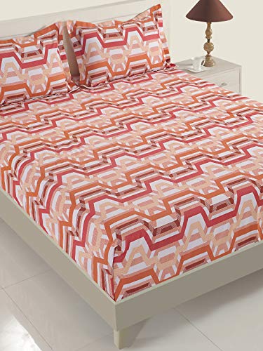 Image of Swayam Roto Cotton Single Bedsheet with 1 Pillow Cover | Size 60 x 90 inch | 144 TC | Geometric Design | Soft Breathable Bed Sheet | Comfortable & Durable for Bedroom - Beige & Brown