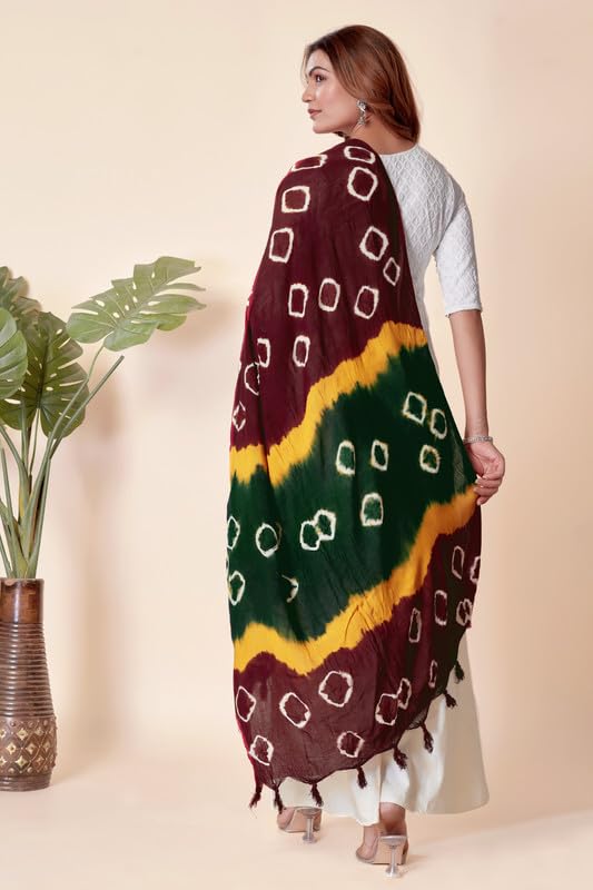 Image of Traditional Bandhani Dupatta for Women Soft Cotton Blend with Tie-Dye Print and Elegant Design for Ethnic