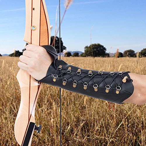 Windfulogo Pu Leather Archery Arm Guard Hand Protector Brace Longbow Hunting Shooting Black #TOP2