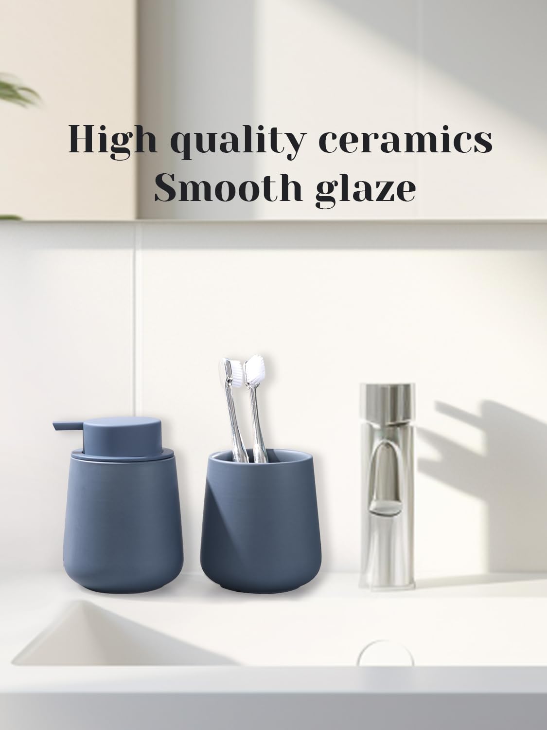 INGOFIN Dispenser per lozione in ceramica, 350 ml, ricaricabile, dispenser di sapone liquido da bagno, moderno dispenser di sapone liquido con pompa, dispenser di sapone per piatti per cucina, blu