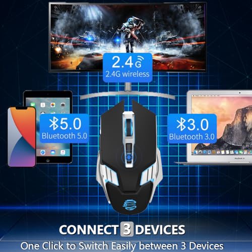 Image of Bluetooth Gaming Mouse, RGB Rechargeable USB Wireless Mouse, Quiet Click, LED Backlit, Ergonomic, with Side Button, 6 Button, DPI Adjustable, Computer Mice for Laptop PC MacBook Chromebook - Black