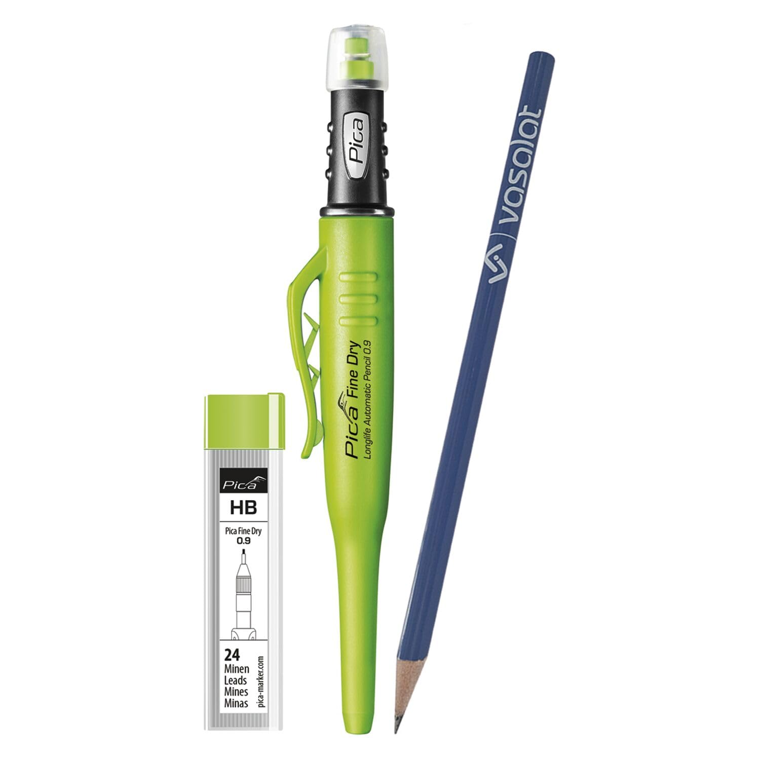Vasalat Pica - Set di pennarelli Pica Fine Dry 0.9 con 24 mine di ricambio, grafite, durezza HB