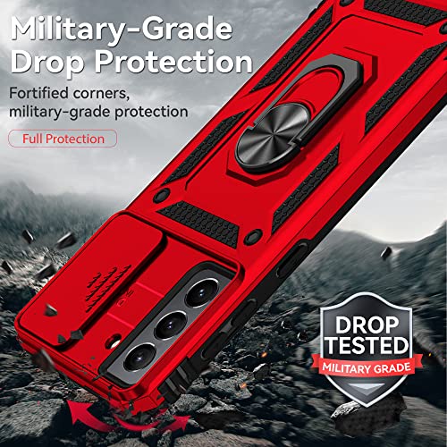 Coque Galaxy S21 Plus 5G rouge anneau aimanté protection écran PET 3D